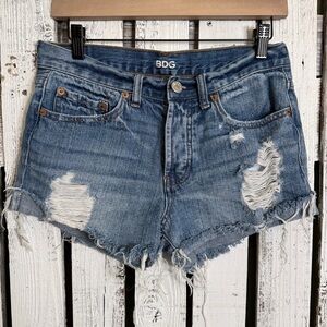 BDG Urban Outfitters Tomgirl Distress Button Fly Jean Shorts Sz 25” Boho Concert